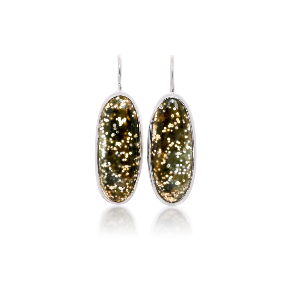 Natural Ocean Jasper Oval Shape Dangle Sterling Silver Women's Earring