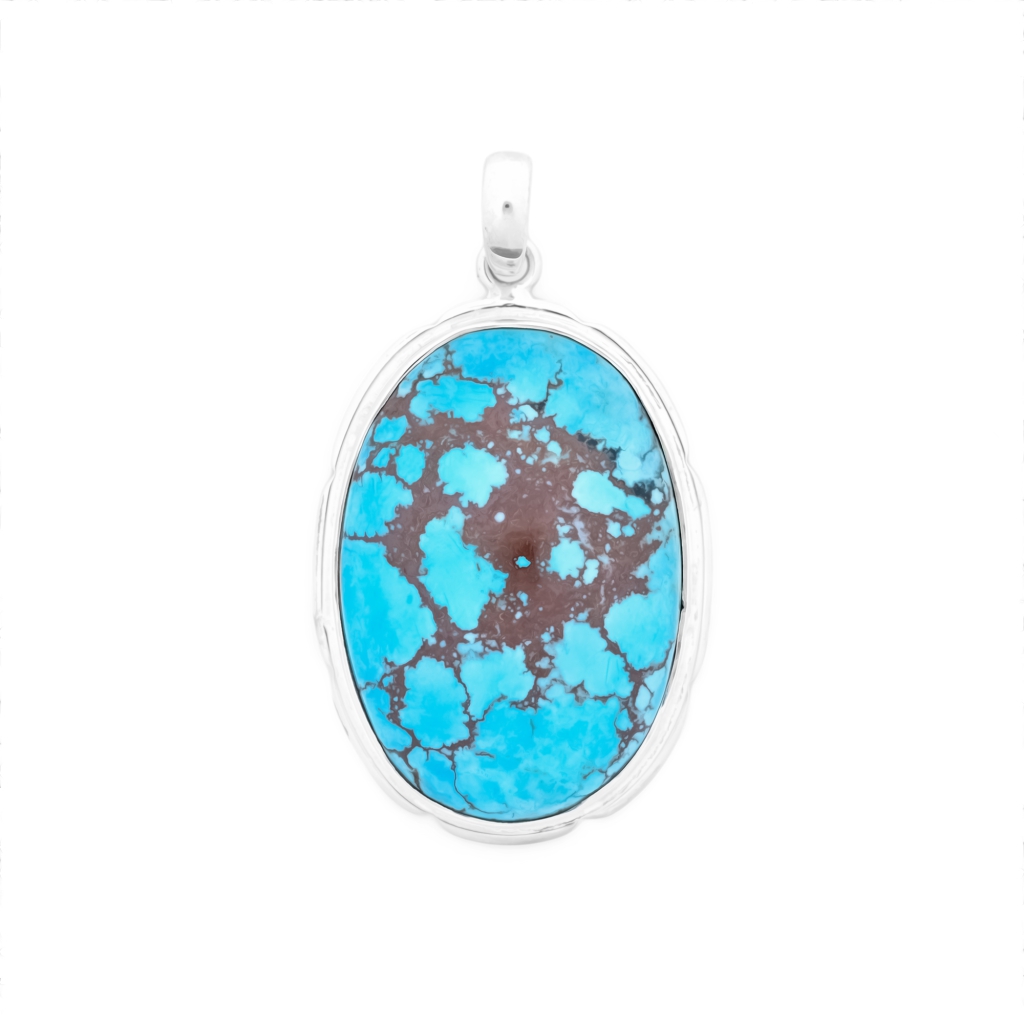 Natural Turquoise Oval Sterling Silver Pendant Jewellery For Women