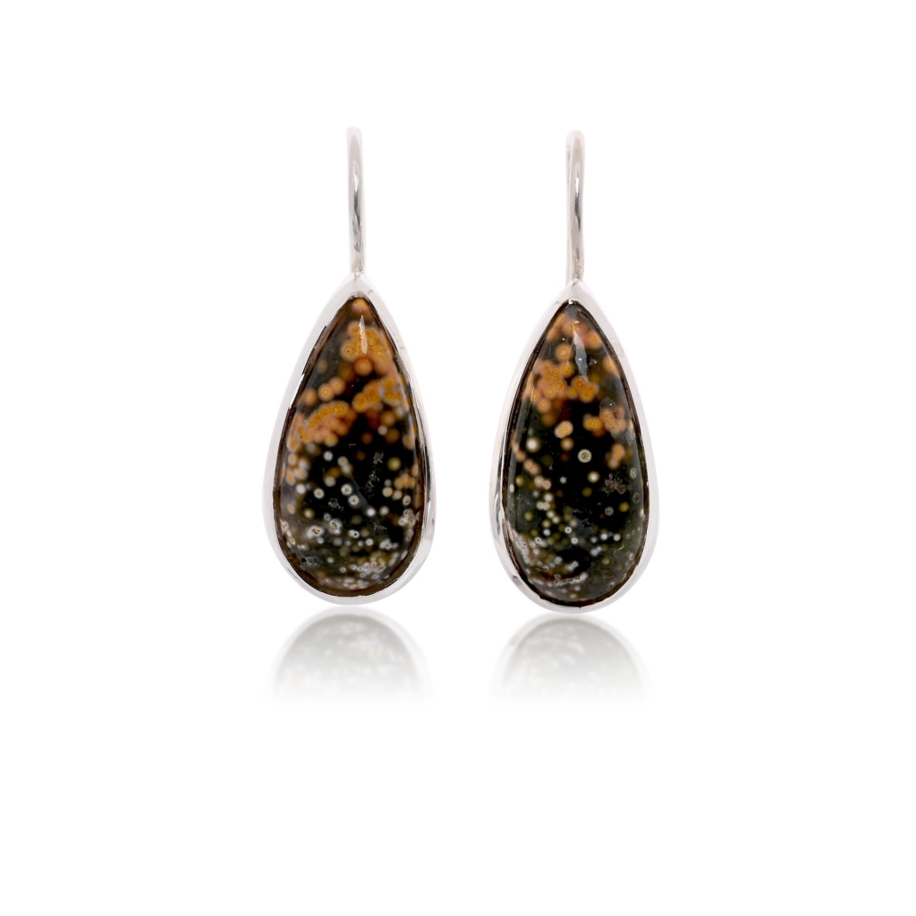 Natural Ocean Jasper Pear Shape Dangle Sterling Silver Women Earring