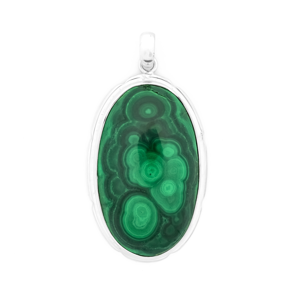 Natural Green Malachite Oval Sterling Silver Pendant Jewellery