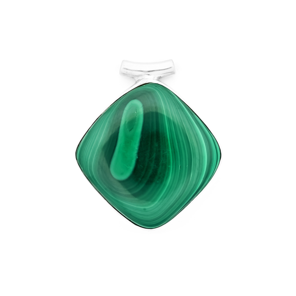 Natural Green Malachite Square Sterling Silver Pendant Jewellery