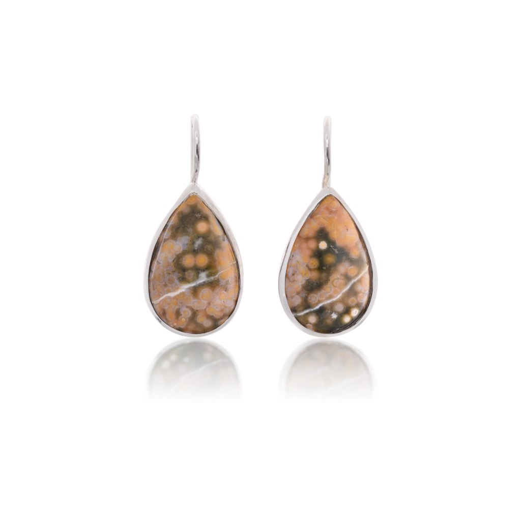 Natural Ocean Jasper Drop Earrings in 925 Sterling Silver