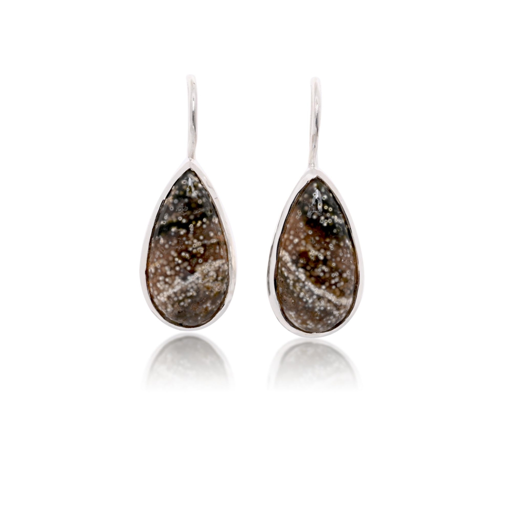 Natural Ocean Jasper Pear Shape Dangle Sterling Silver Women Earring