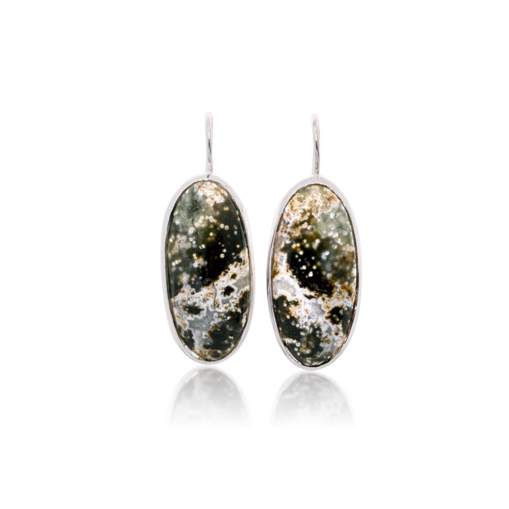 Natural Ocean Jasper Oval Shape Dangle Sterling Silver Women's Earring