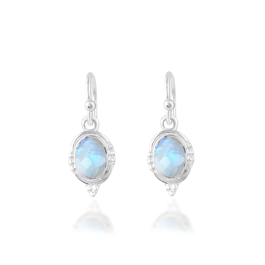Rainbow Moonstone Dangle Sterling Silver Earrings
