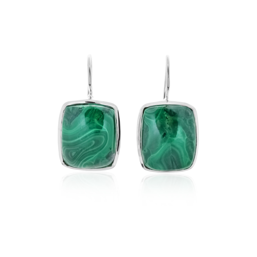 Natural Green Malachite Gemstone Dangle Sterling Silver Women Earrings