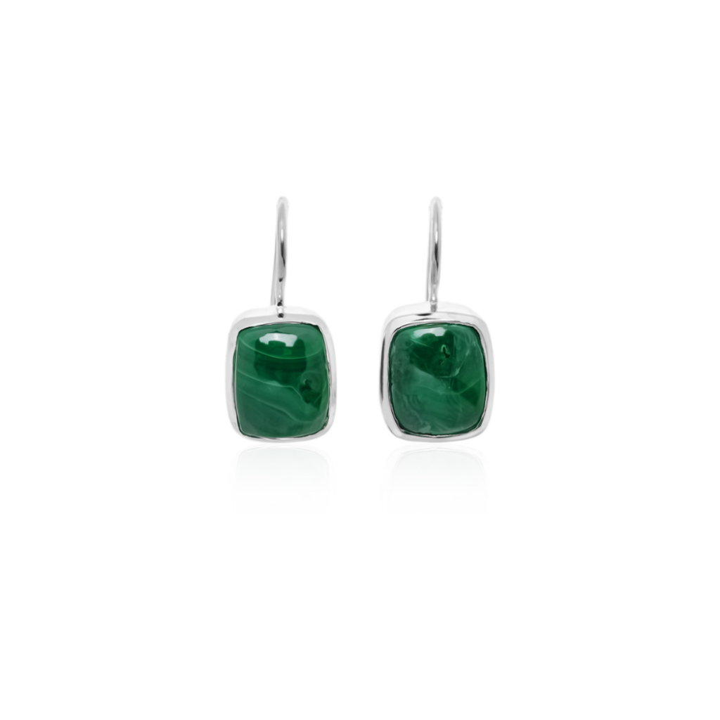 Natural Green Malachite Gemstone Dangle Sterling Silver Women Earrings