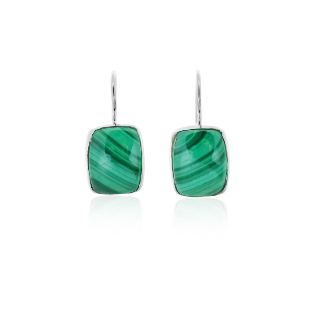 Natural Green Malachite Gemstone Dangle Sterling Silver Women Earrings