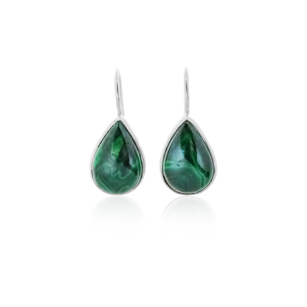 Natural Green Malachite Gemstone Dangle Sterling Silver Women Earrings