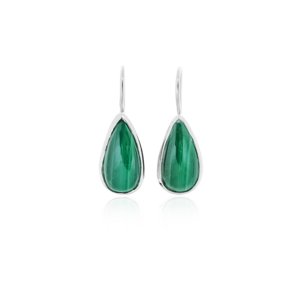 Natural Green Malachite Gemstone Dangle Sterling Silver Women Earrings