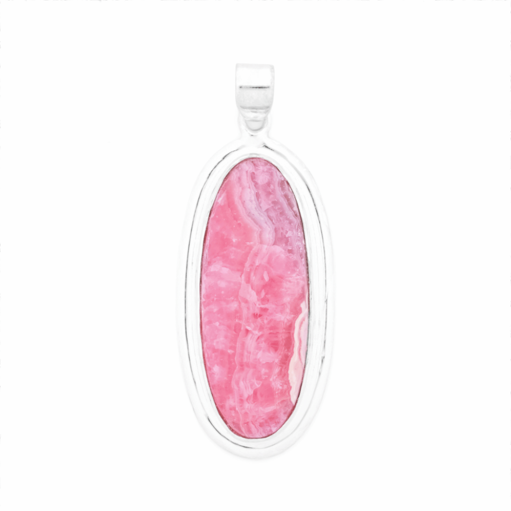Pink Rhodochrosite Gemstone Sterling Silver Pendant Necklace