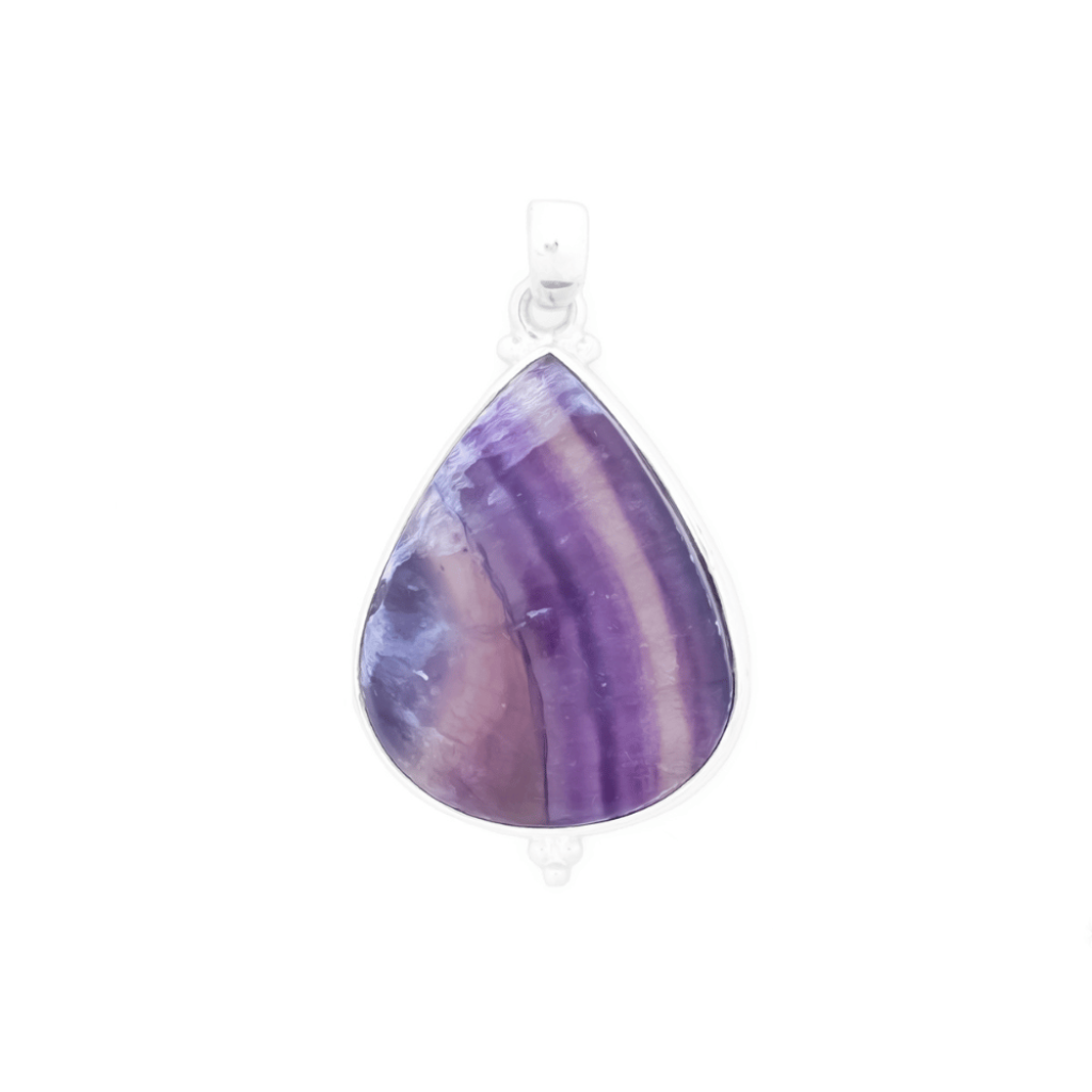 Natural Colorful Fluorite Quartz Crystal Sterling Silver Pendant
