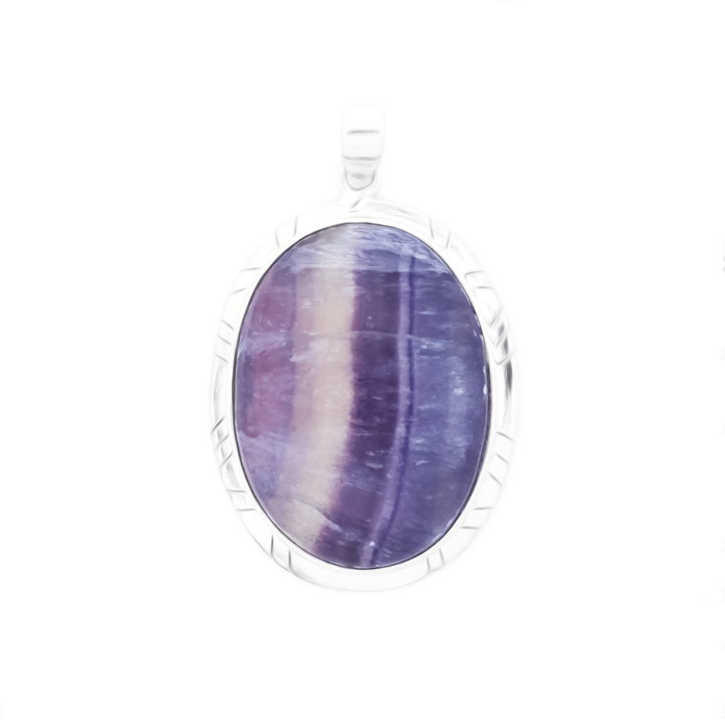 Natural Colorful Fluorite Quartz Crystal Sterling Silver Pendant