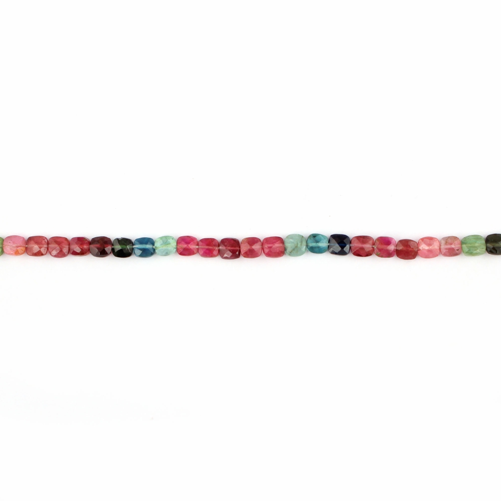 High Quality Multi Tourmaline 5mm Cushion Gemstone Handmade Beads