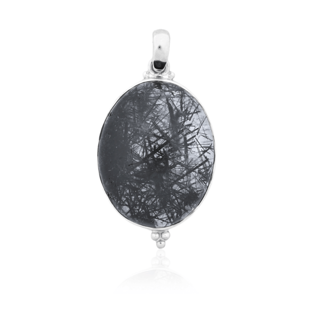 Natural Black Rutilated Quartz Sterling Silver Pendant Jewellery