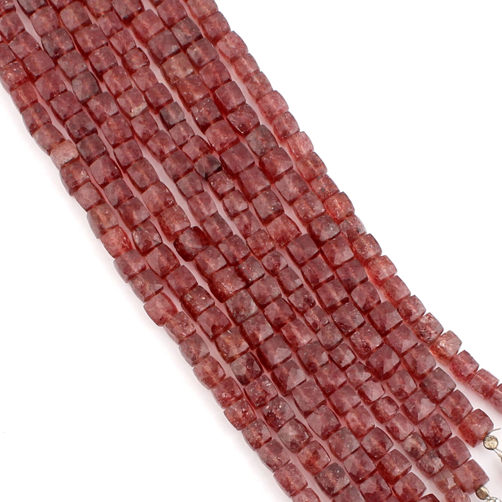 Faceted Strawberry Quartz 6mm Square Shape Gemstone Beads