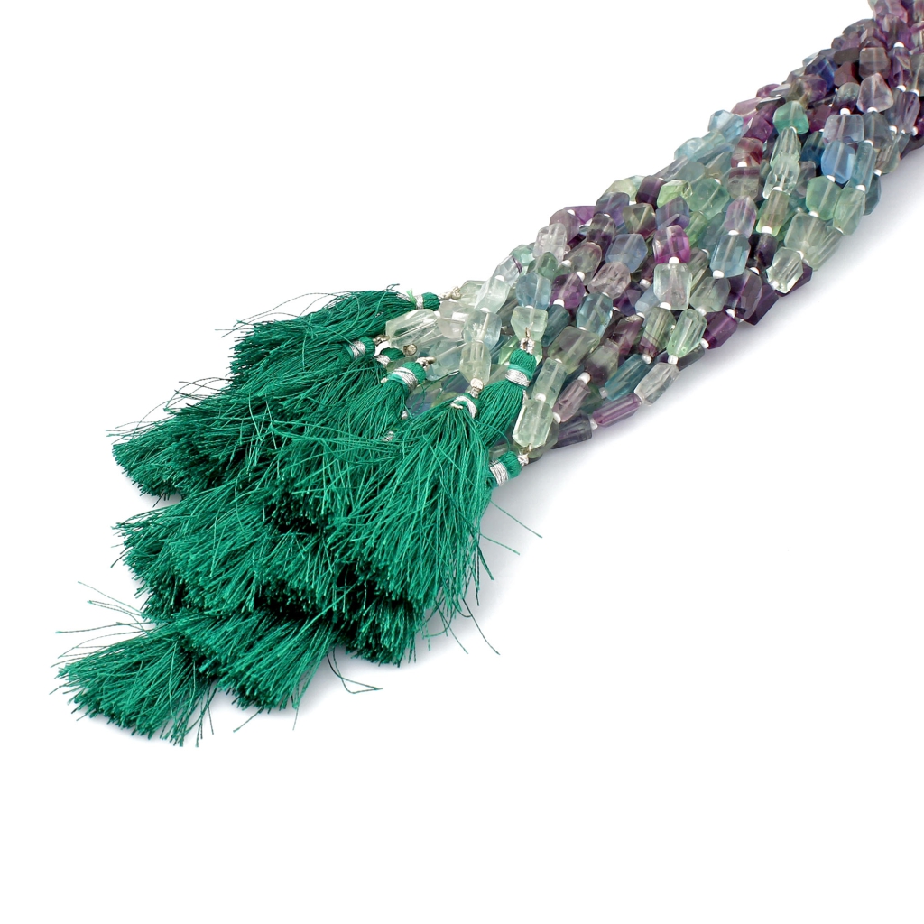 Natural Multi Fluorite Beads 7-12mm Faceted Tumbles Shape Beads