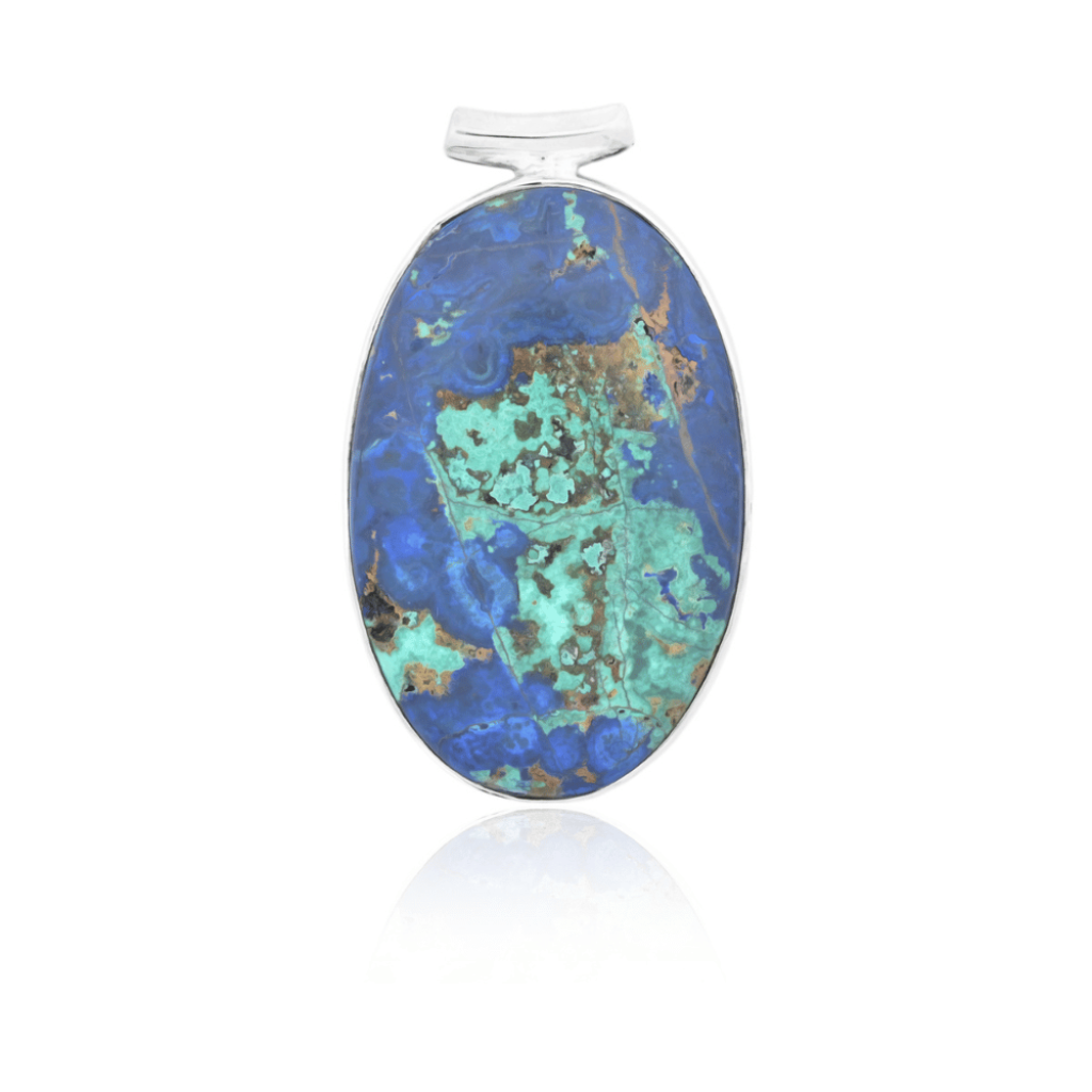 Natural Azurite Malachite Oval Gemstone Sterling Silver Pendant