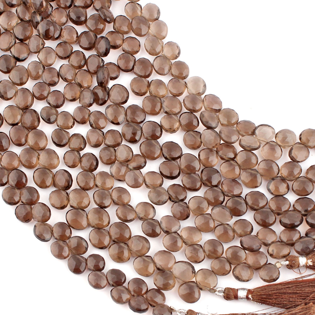 Faceted Smoky Quartz 7-10mm Heart Shape 9 Strands Beads