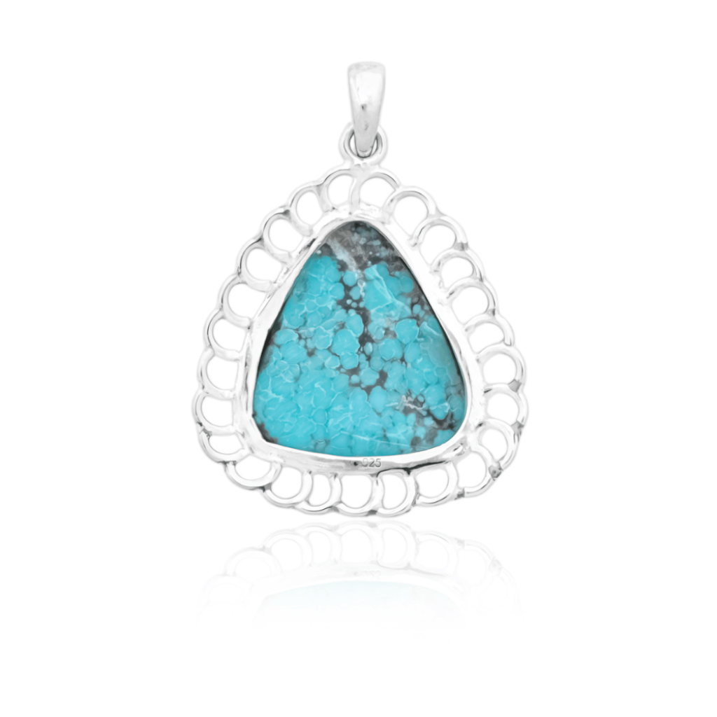 Blue Turquoise Cabochon Sterling Silver Women Pendant Necklace