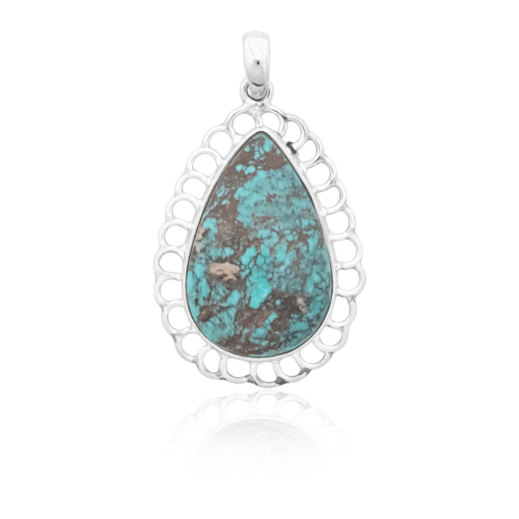 Blue Turquoise Gemstone Sterling Silver Pendant Necklace
