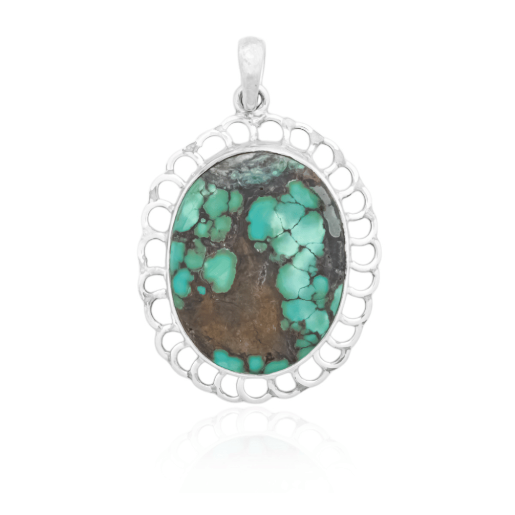 Blue Turquoise Gemstone Sterling Silver Pendant Necklace