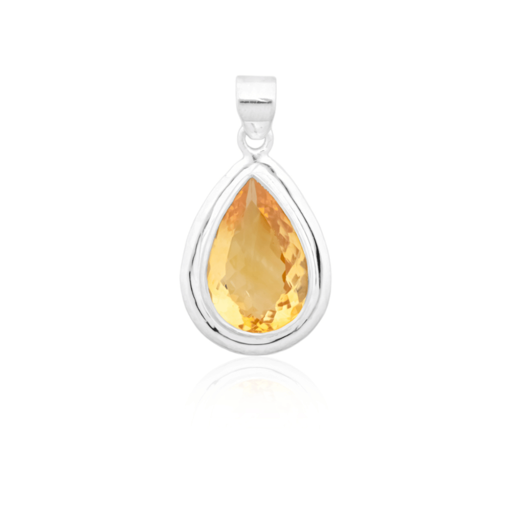 Natural Citrine November Birthstone Teardrop Sterling Silver Pendant