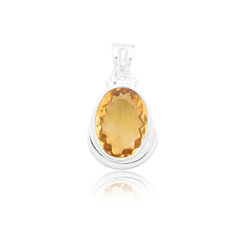 Natural Citrine November Birthstone Oval Sterling Silver Pendant