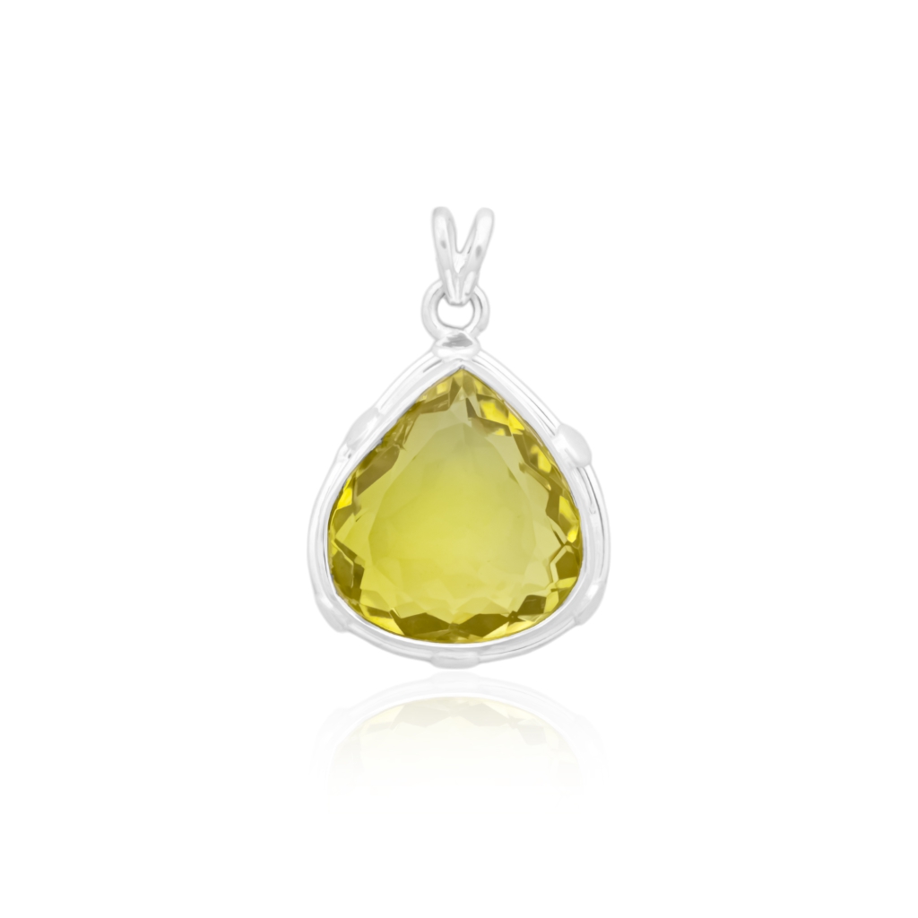 Natural Lemon Quartz February Birthstone Sterling Silver Pendant