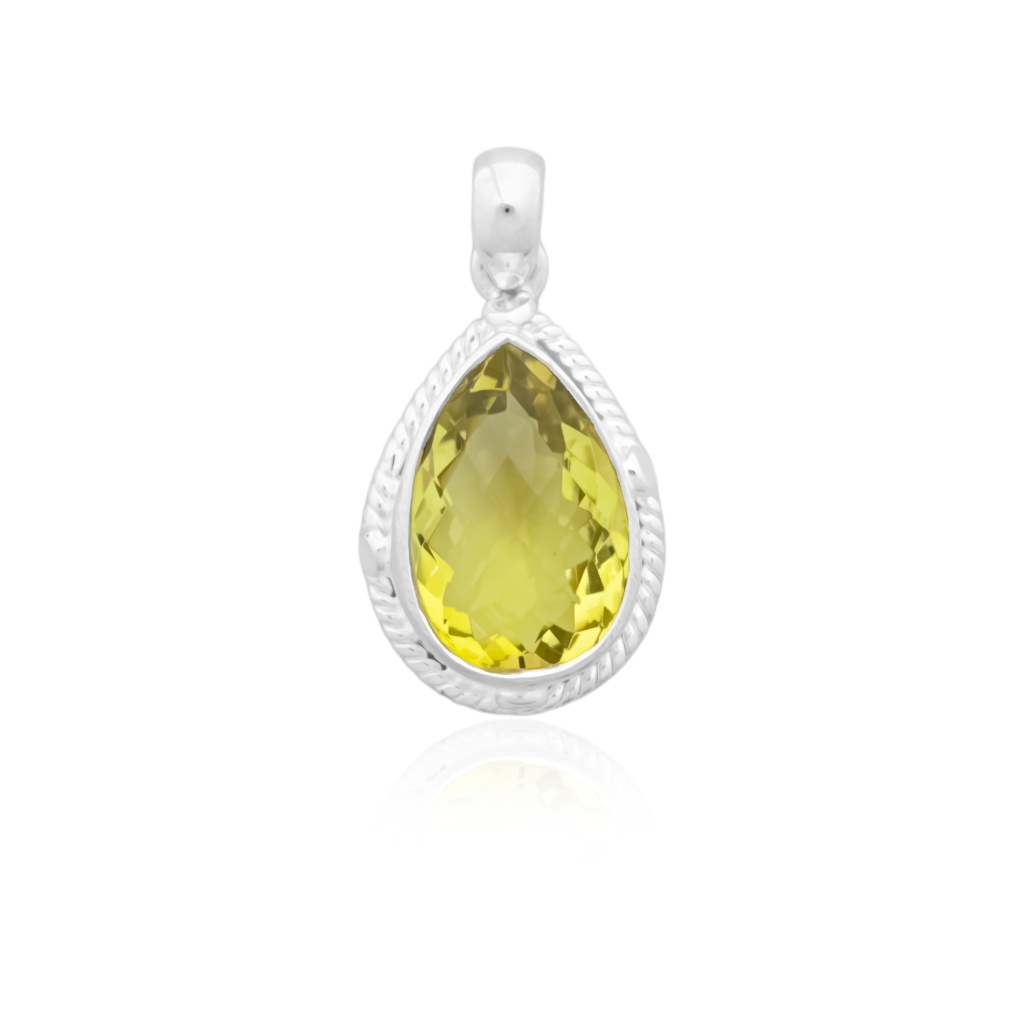Natural Lemon Quartz February Birthstone Sterling Silver Pendant