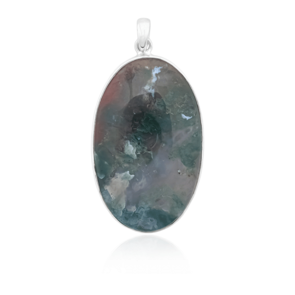 Natural Moss Agate Gemstone Sterling Silver Pendant Necklace Jewelry