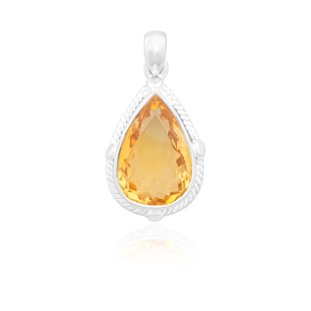 Natural Citrine November Birthstone Teardrop Sterling Silver Pendant