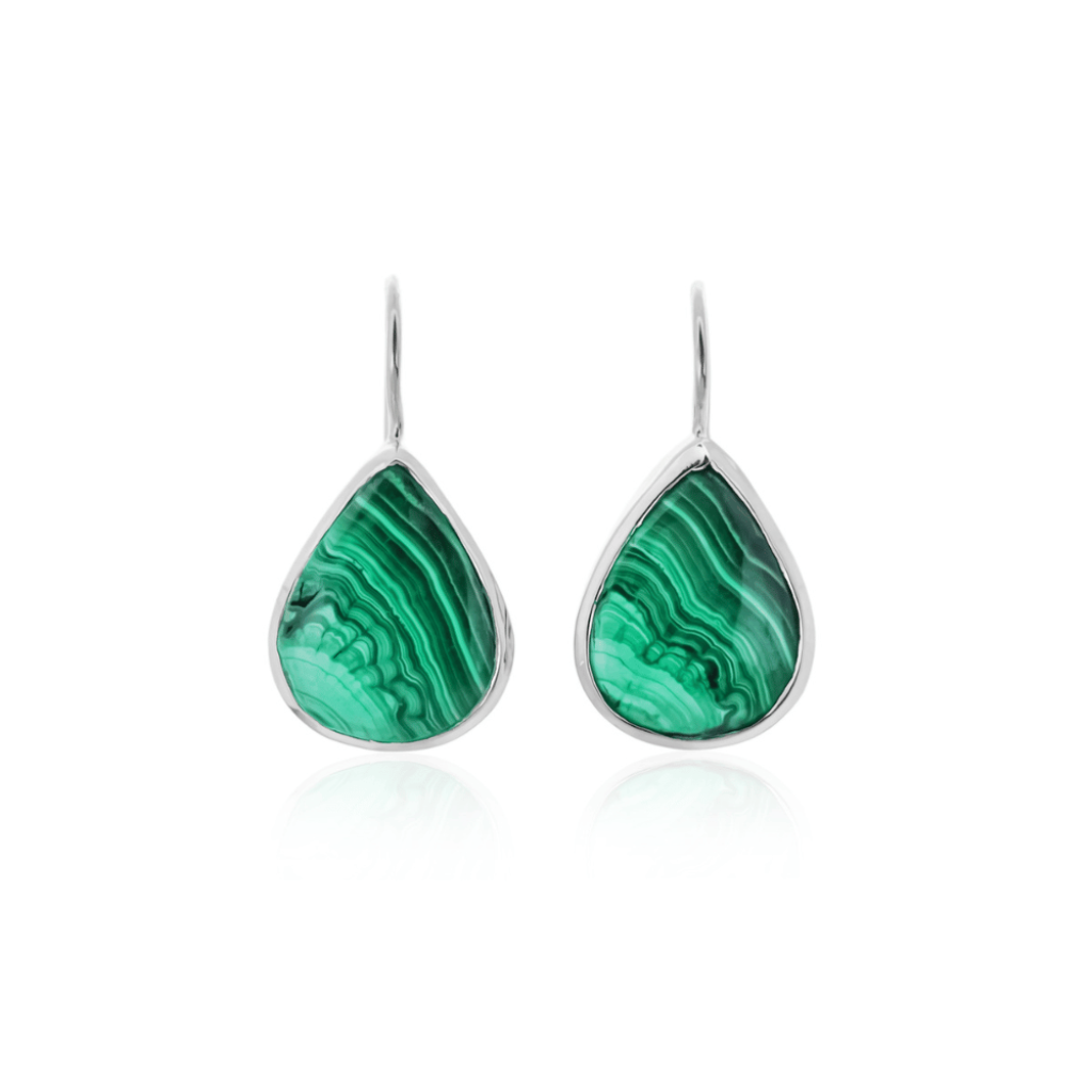 Natural Green Malachite Gemstone Dangle Sterling Silver Women Earrings