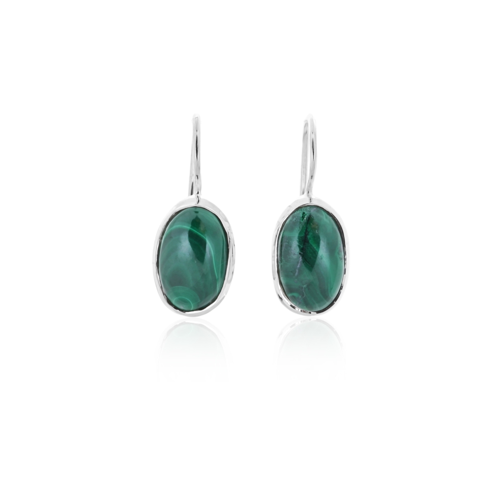 Natural Green Malachite Gemstone Dangle Sterling Silver Women Earrings