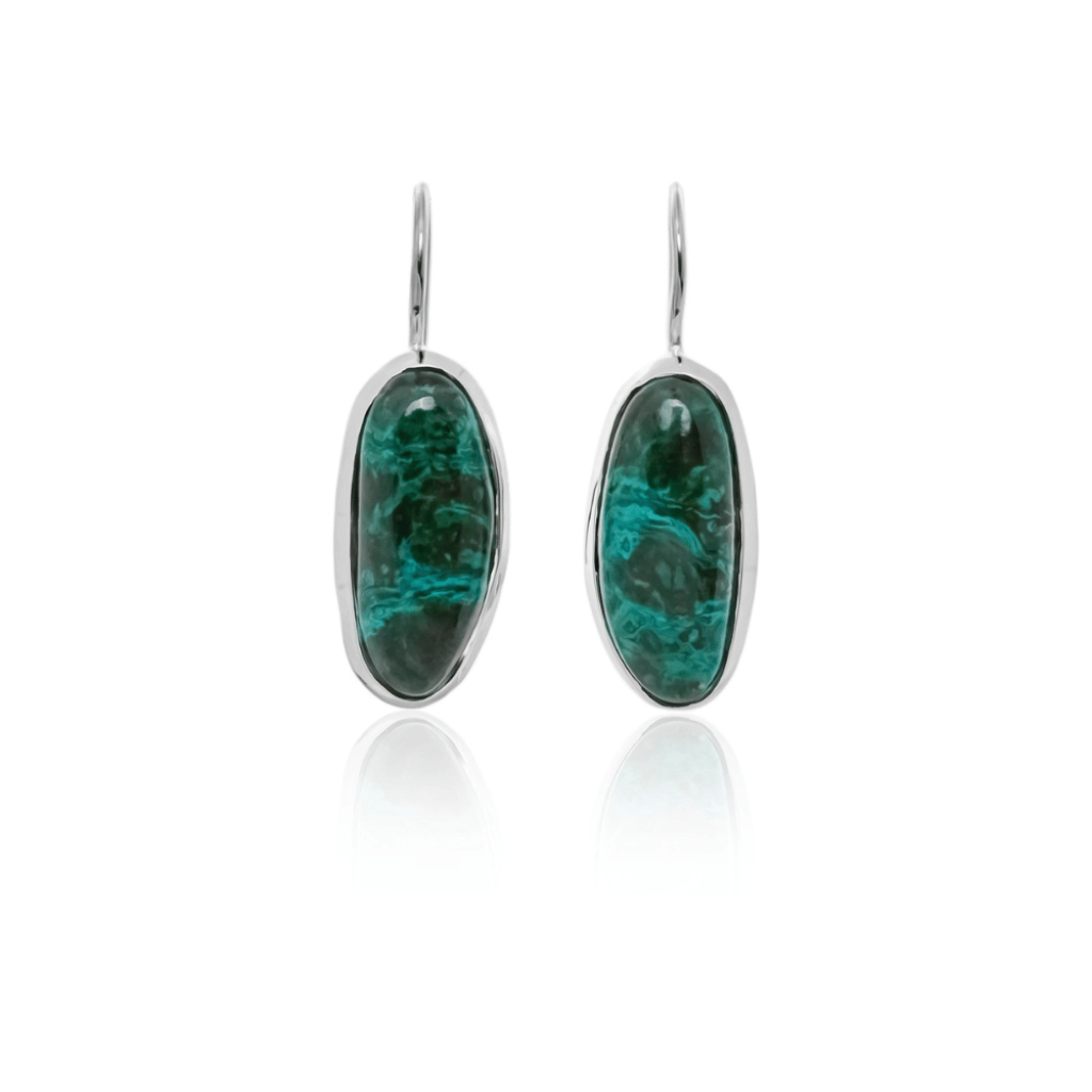 Natural Chrysocolla Gemstone Dangle Sterling Silver Women Earrings