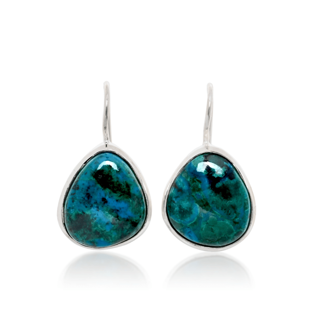 Natural Chrysocolla Gemstone Dangle Sterling Silver Women Earrings