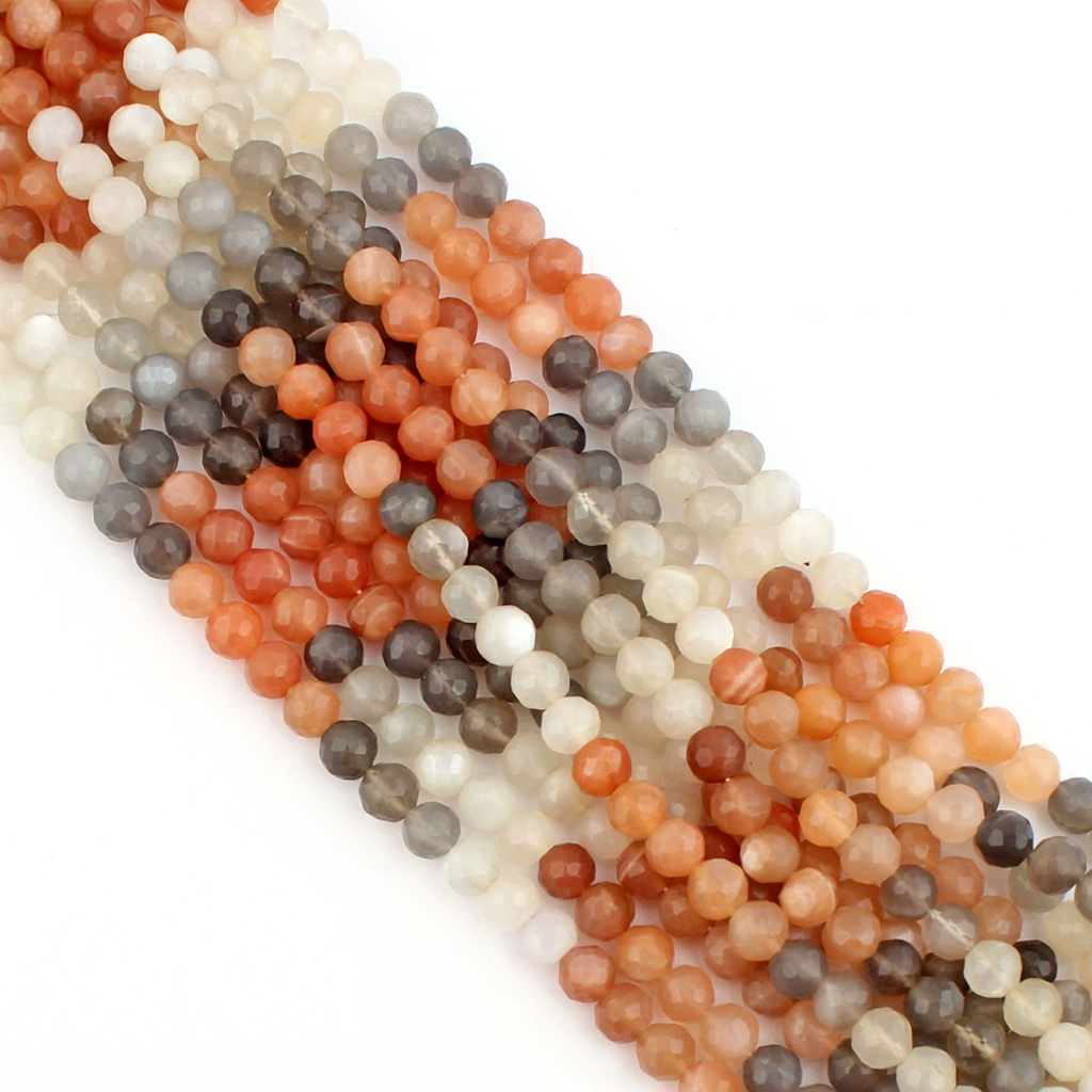 Natural Multi Moonstone 7mm Balls Shape Faceted 12 Strands Beads