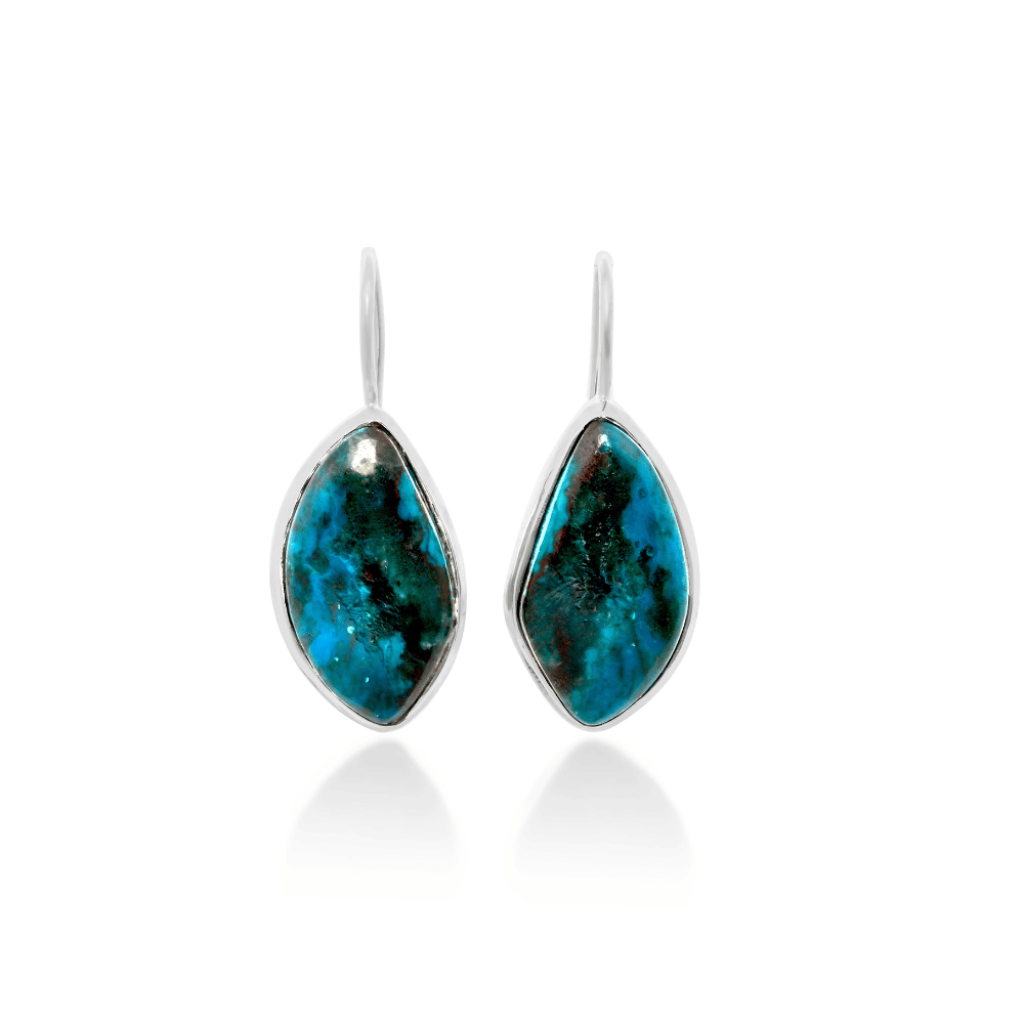 Natural Chrysocolla Gemstone Dangle Sterling Silver Women Earrings