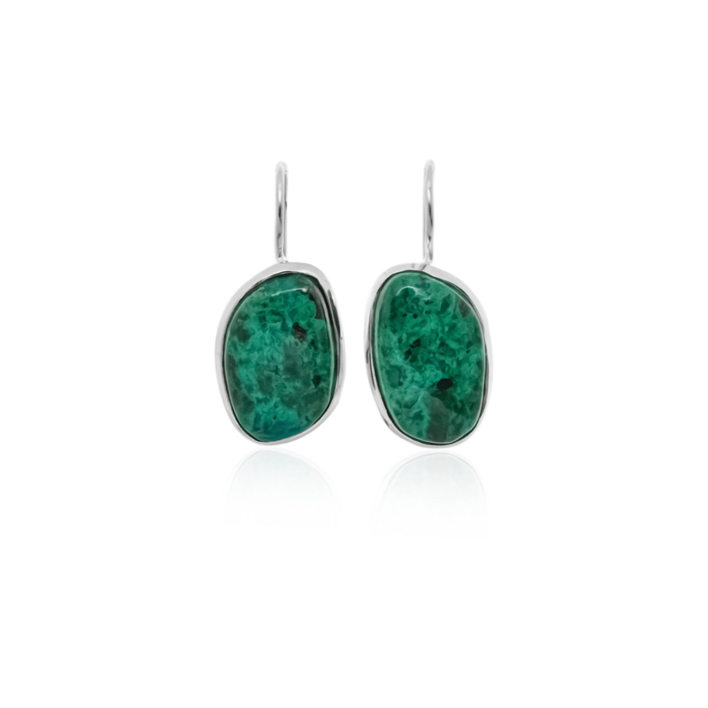 Natural Chrysocolla Gemstone Dangle Sterling Silver Women Earrings