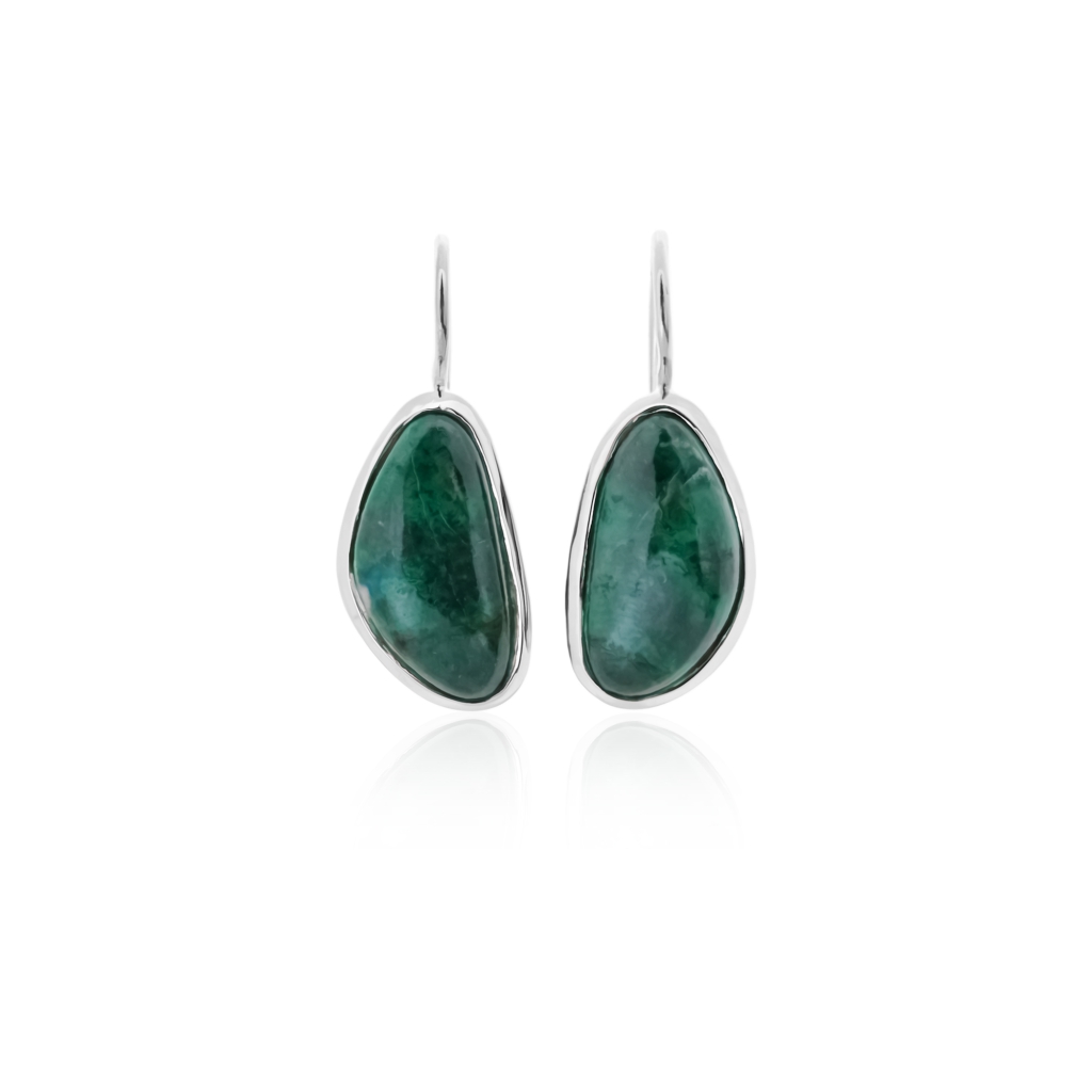 Natural Chrysocolla Gemstone Dangle Sterling Silver Women Earrings