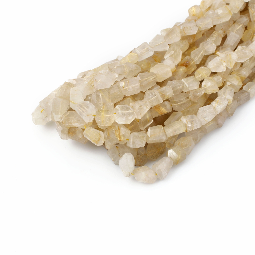Natural Golden Rutile Quartz Faceted Tumbled Beads 10-15mm for Jewelry Making, Gemstone Beads