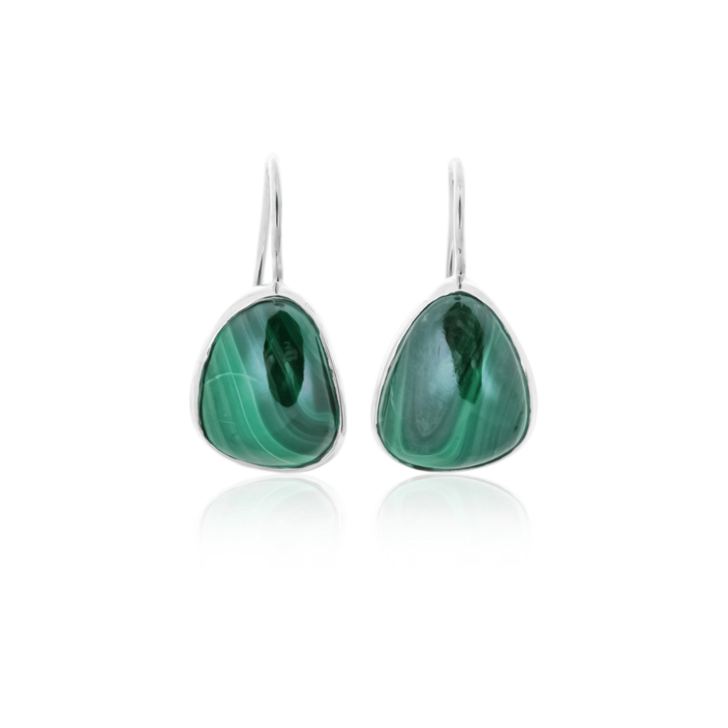 Natural Green Malachite Gemstone Dangle Sterling Silver Women Earrings