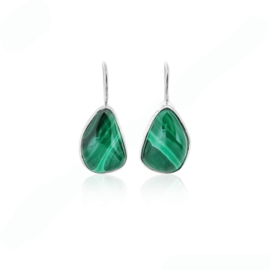 Natural Green Malachite Gemstone Dangle Sterling Silver Women Earrings
