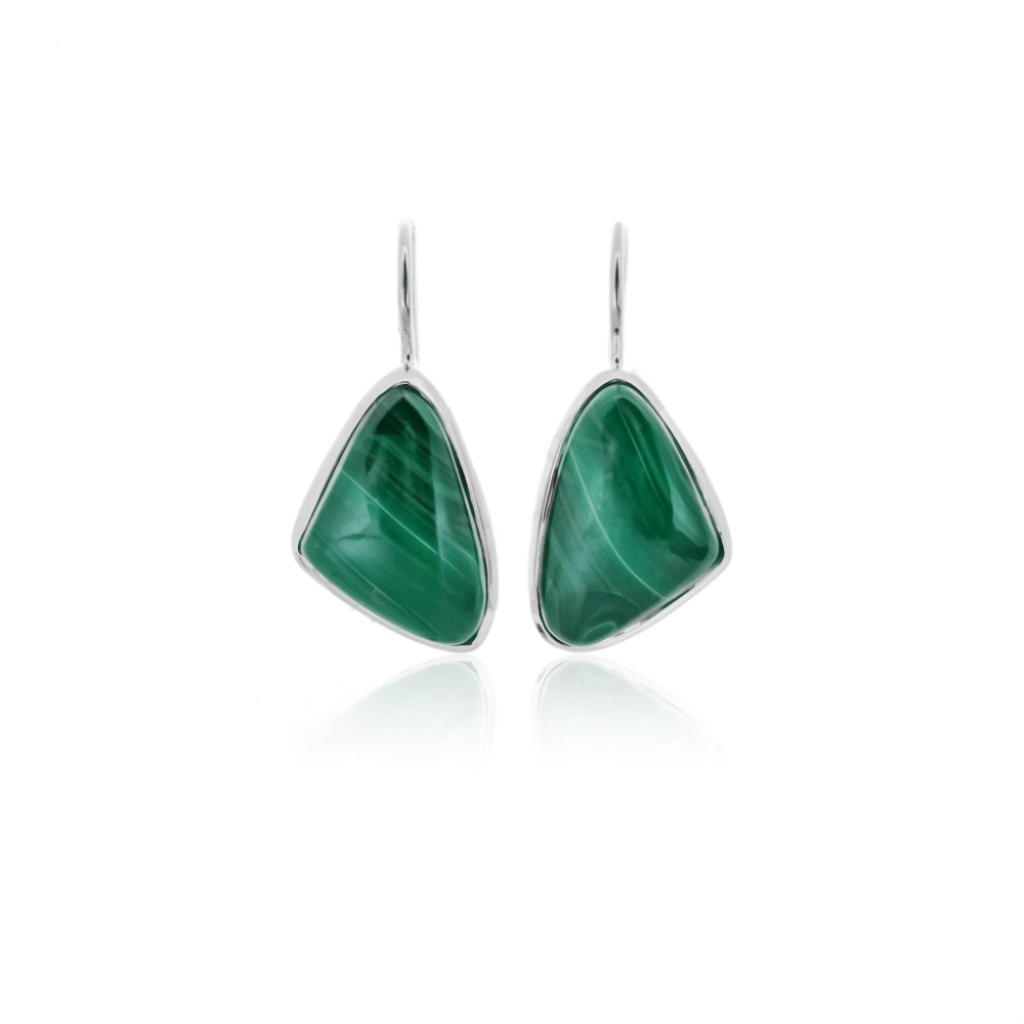 Natural Green Malachite Gemstone Dangle Sterling Silver Women Earrings