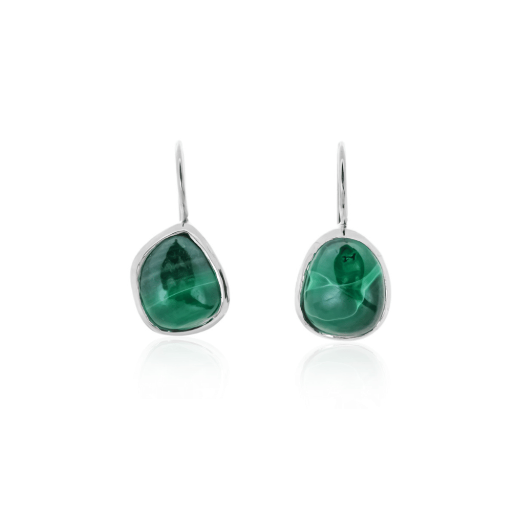 Natural Green Malachite Gemstone Dangle Sterling Silver Women Earrings