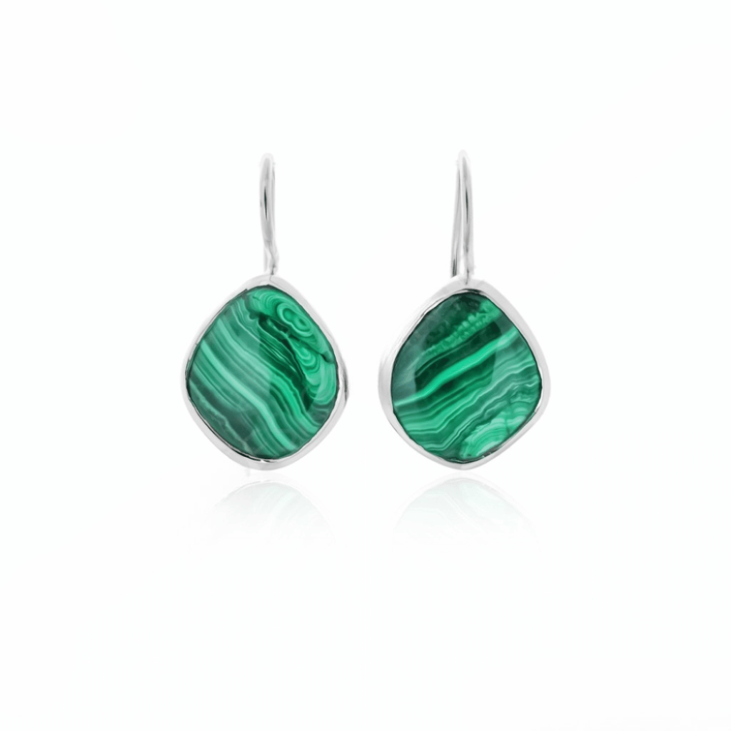 Natural Green Malachite Gemstone Dangle Sterling Silver Women Earrings