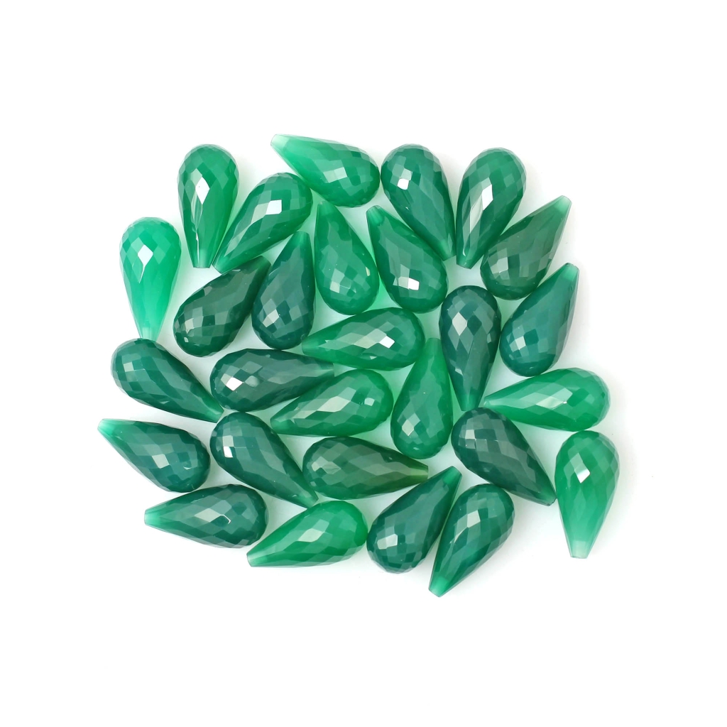 Natural Green Onyx Faceted Teardrop Shape Briolette Cut Loose Gemstone