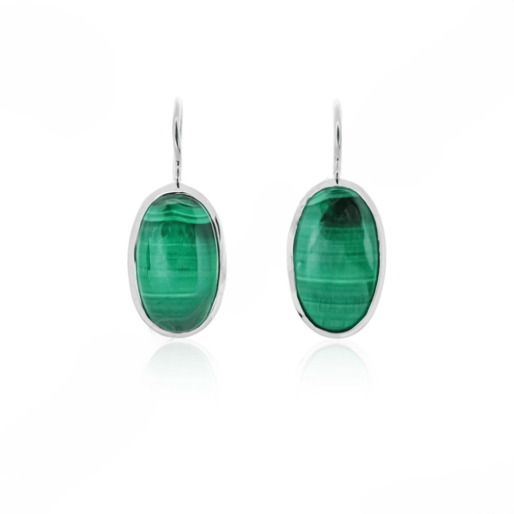 Natural Green Malachite Gemstone Dangle Sterling Silver Women Earrings