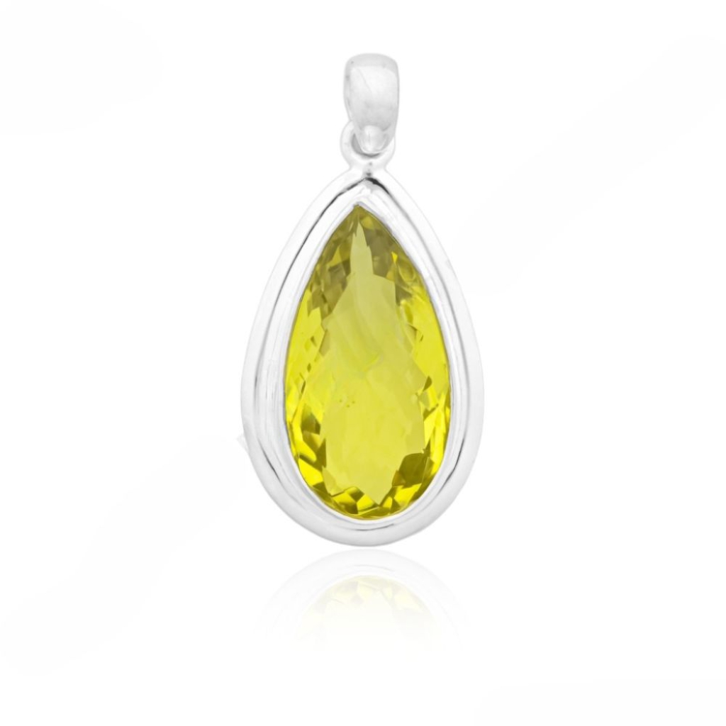Natural Lemon Quartz February Birthstone Sterling Silver Pendant