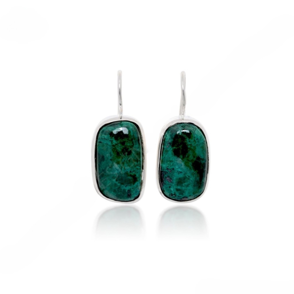 Natural Chrysocolla Gemstone Dangle Sterling Silver Women Earrings
